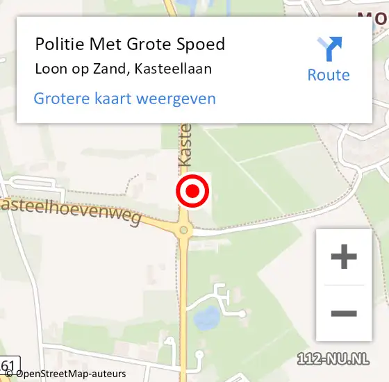 Locatie op kaart van de 112 melding: Politie Met Grote Spoed Naar Loon op Zand, Kasteellaan op 24 juli 2021 19:58