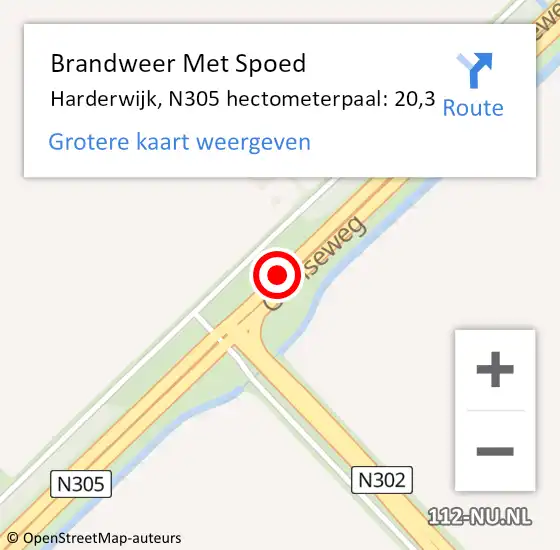 Locatie op kaart van de 112 melding: Brandweer Met Spoed Naar Harderwijk, N305 hectometerpaal: 20,3 op 24 juli 2021 20:06