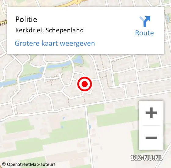 Locatie op kaart van de 112 melding: Politie Kerkdriel, Schepenland op 24 juli 2021 20:58