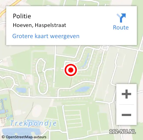 Locatie op kaart van de 112 melding: Politie Hoeven, Haspelstraat op 24 juli 2021 21:05