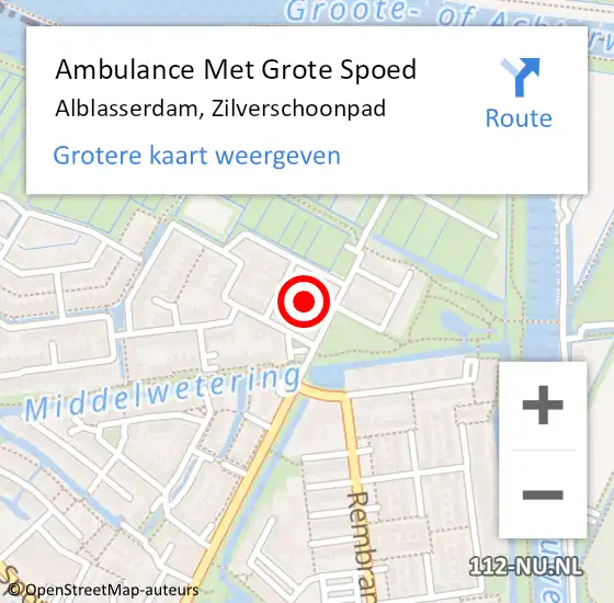 Locatie op kaart van de 112 melding: Ambulance Met Grote Spoed Naar Alblasserdam, Zilverschoonpad op 24 juli 2021 21:23