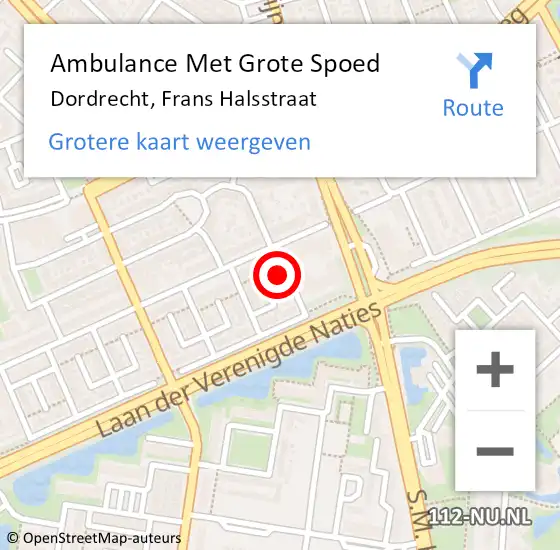 Locatie op kaart van de 112 melding: Ambulance Met Grote Spoed Naar Dordrecht, Frans Halsstraat op 24 juli 2021 21:56