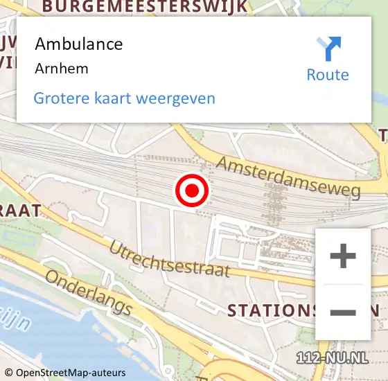 Locatie op kaart van de 112 melding: Ambulance Arnhem op 24 juli 2021 22:01