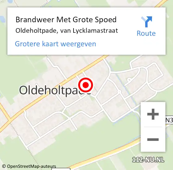 Locatie op kaart van de 112 melding: Brandweer Met Grote Spoed Naar Oldeholtpade, van Lycklamastraat op 24 juli 2021 22:28