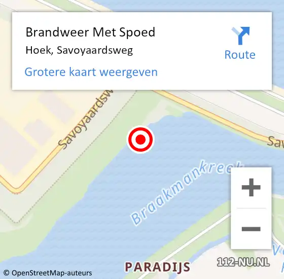 Locatie op kaart van de 112 melding: Brandweer Met Spoed Naar Hoek, Savoyaardsweg op 24 juli 2021 23:06