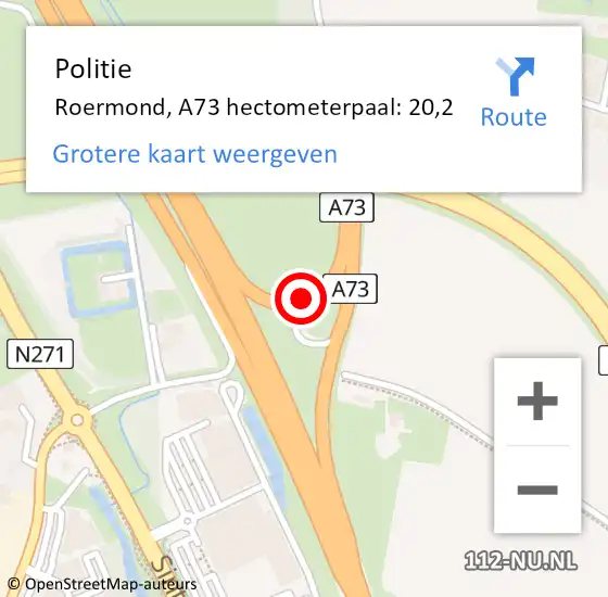 Locatie op kaart van de 112 melding: Politie Roermond, A73 hectometerpaal: 20,2 op 24 juli 2021 23:17