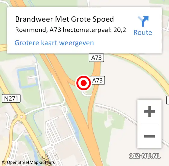 Locatie op kaart van de 112 melding: Brandweer Met Grote Spoed Naar Roermond, A73 hectometerpaal: 20,2 op 24 juli 2021 23:18