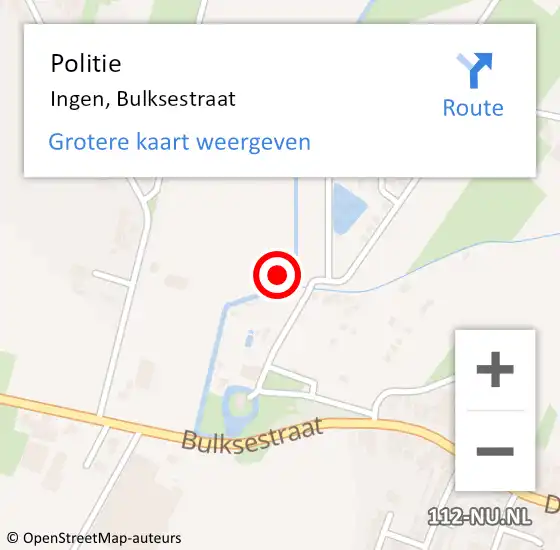 Locatie op kaart van de 112 melding: Politie Ingen, Bulksestraat op 25 juli 2021 00:01