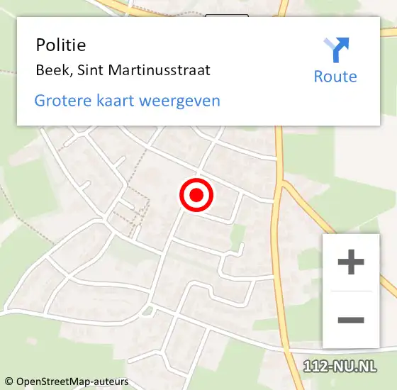 Locatie op kaart van de 112 melding: Politie Beek, Sint Martinusstraat op 25 juli 2021 00:13