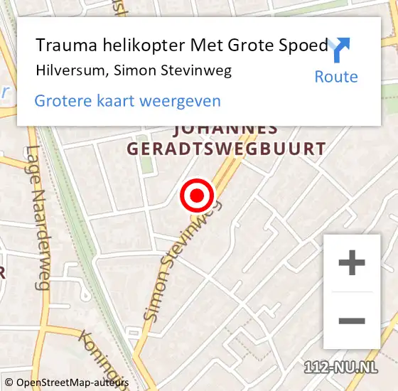 Locatie op kaart van de 112 melding: Trauma helikopter Met Grote Spoed Naar Hilversum, Simon Stevinweg op 25 juli 2021 00:39