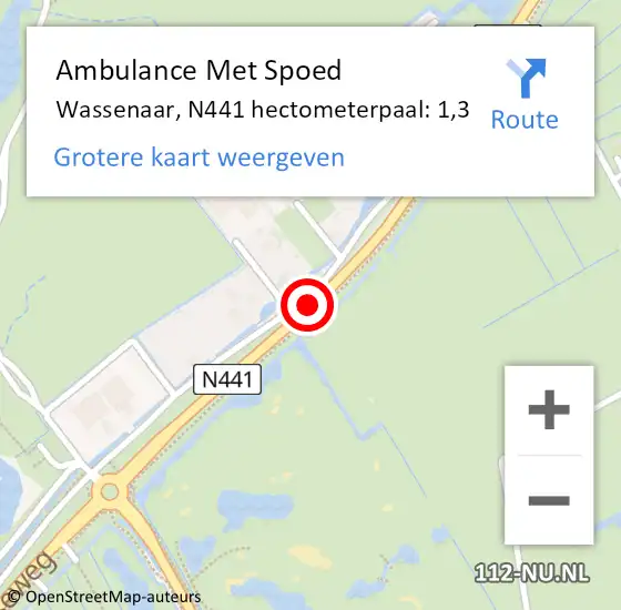 Locatie op kaart van de 112 melding: Ambulance Met Spoed Naar Wassenaar, N441 hectometerpaal: 1,3 op 25 juli 2021 01:01