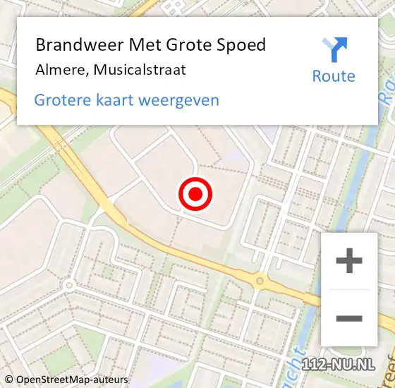 Locatie op kaart van de 112 melding: Brandweer Met Grote Spoed Naar Almere, Musicalstraat op 25 juli 2021 03:10