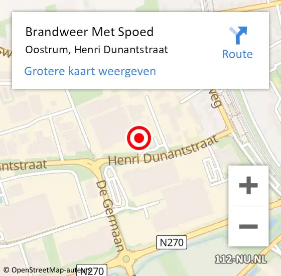 Locatie op kaart van de 112 melding: Brandweer Met Spoed Naar Oostrum, Henri Dunantstraat op 25 juli 2021 04:15