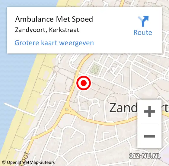 Locatie op kaart van de 112 melding: Ambulance Met Spoed Naar Zandvoort, Kerkstraat op 25 juli 2021 05:01