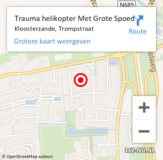 Locatie op kaart van de 112 melding: Trauma helikopter Met Grote Spoed Naar Kloosterzande, Trompstraat op 25 juli 2021 05:22