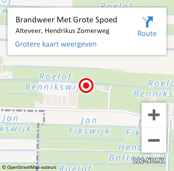 Locatie op kaart van de 112 melding: Brandweer Met Grote Spoed Naar Alteveer, Hendrikus Zomerweg op 25 juli 2021 06:35