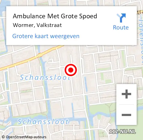 Locatie op kaart van de 112 melding: Ambulance Met Grote Spoed Naar Wormer, Valkstraat op 25 juli 2021 07:21