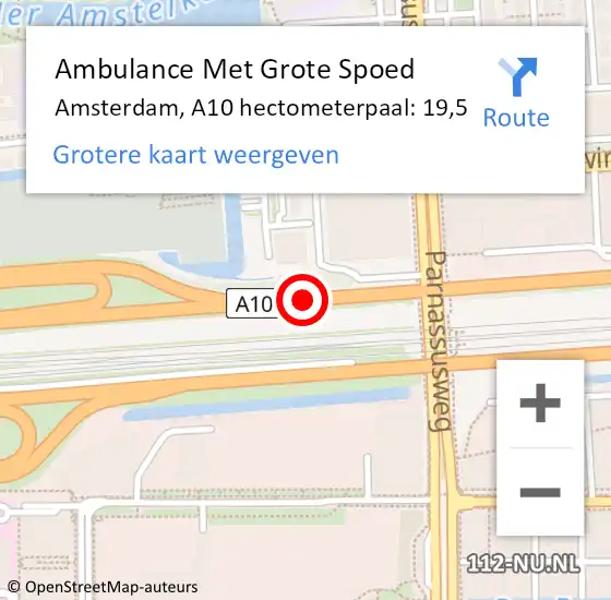Locatie op kaart van de 112 melding: Ambulance Met Grote Spoed Naar Amsterdam, A10 hectometerpaal: 19,5 op 25 juli 2021 07:40