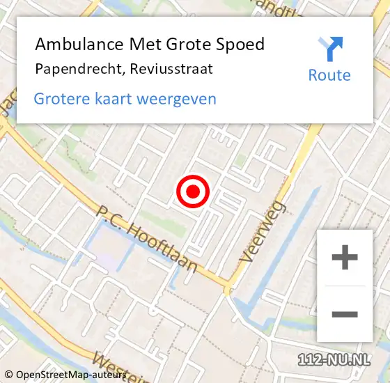 Locatie op kaart van de 112 melding: Ambulance Met Grote Spoed Naar Papendrecht, Reviusstraat op 25 juli 2021 07:40