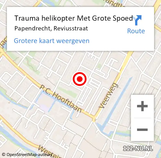 Locatie op kaart van de 112 melding: Trauma helikopter Met Grote Spoed Naar Papendrecht, Reviusstraat op 25 juli 2021 07:42