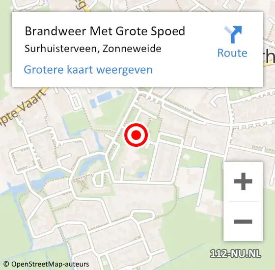 Locatie op kaart van de 112 melding: Brandweer Met Grote Spoed Naar Surhuisterveen, Zonneweide op 25 juli 2021 07:43