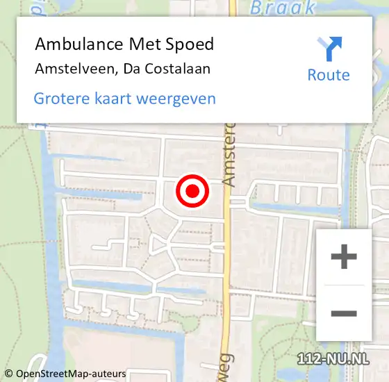 Locatie op kaart van de 112 melding: Ambulance Met Spoed Naar Amstelveen, Da Costalaan op 25 juli 2021 07:57