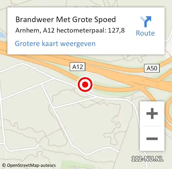 Locatie op kaart van de 112 melding: Brandweer Met Grote Spoed Naar Arnhem, A12 hectometerpaal: 127,8 op 25 juli 2021 07:58