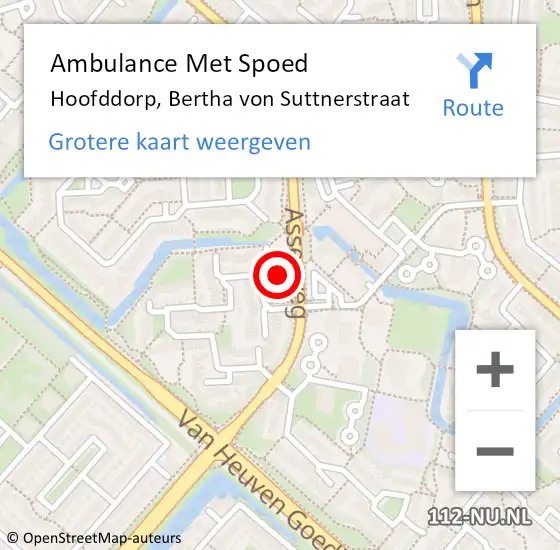 Locatie op kaart van de 112 melding: Ambulance Met Spoed Naar Hoofddorp, Bertha von Suttnerstraat op 25 juli 2021 08:13