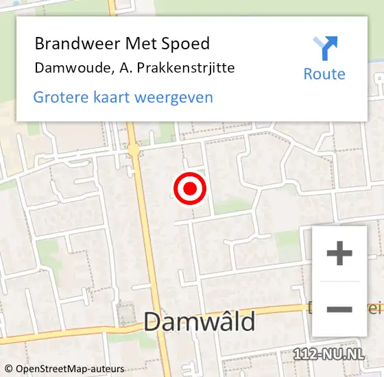 Locatie op kaart van de 112 melding: Brandweer Met Spoed Naar Damwoude, A. Prakkenstrjitte op 25 juli 2021 08:15