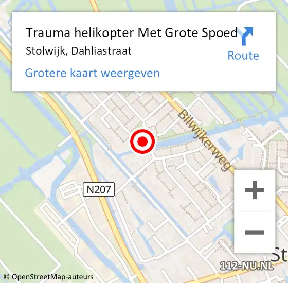 Locatie op kaart van de 112 melding: Trauma helikopter Met Grote Spoed Naar Stolwijk, Dahliastraat op 25 juli 2021 08:18