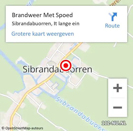 Locatie op kaart van de 112 melding: Brandweer Met Spoed Naar Sibrandabuorren, It lange ein op 25 juli 2021 08:29