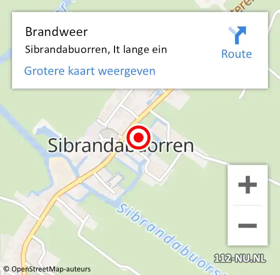 Locatie op kaart van de 112 melding: Brandweer Sibrandabuorren, It lange ein op 25 juli 2021 08:35