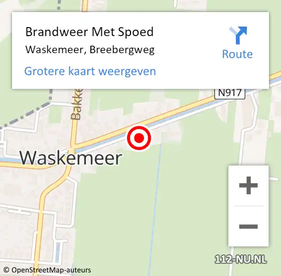 Locatie op kaart van de 112 melding: Brandweer Met Spoed Naar Waskemeer, Breebergweg op 25 juli 2021 09:23
