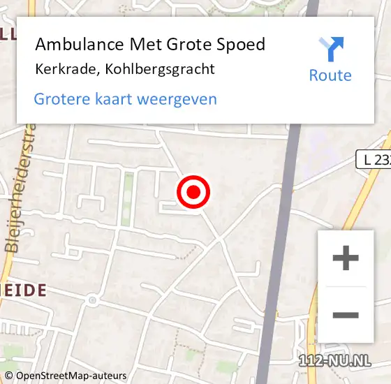 Locatie op kaart van de 112 melding: Ambulance Met Grote Spoed Naar Kerkrade, Kohlbergsgracht op 25 juli 2021 09:57