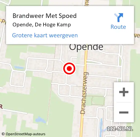 Locatie op kaart van de 112 melding: Brandweer Met Spoed Naar Opende, De Hoge Kamp op 25 juli 2021 10:21