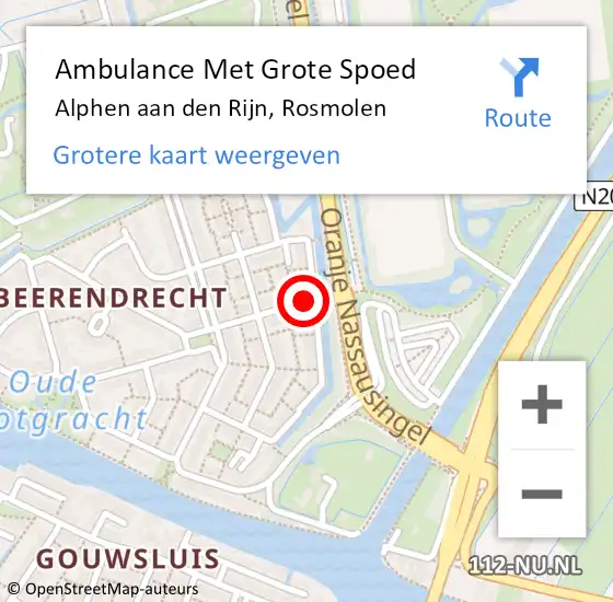 Locatie op kaart van de 112 melding: Ambulance Met Grote Spoed Naar Alphen aan den Rijn, Rosmolen op 25 juli 2021 10:32