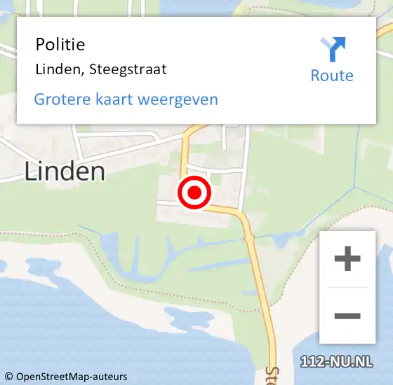 Locatie op kaart van de 112 melding: Politie Linden, Steegstraat op 25 juli 2021 10:33