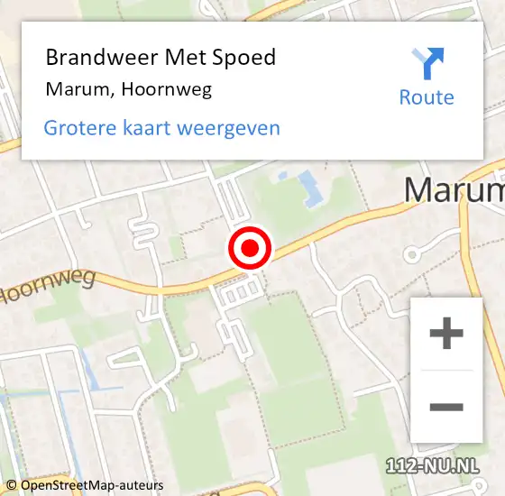 Locatie op kaart van de 112 melding: Brandweer Met Spoed Naar Marum, Hoornweg op 25 juli 2021 10:56