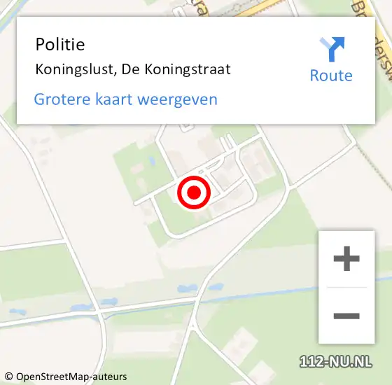 Locatie op kaart van de 112 melding: Politie Koningslust, De Koningstraat op 25 juli 2021 11:04