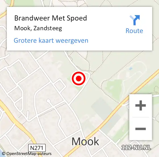 Locatie op kaart van de 112 melding: Brandweer Met Spoed Naar Mook, Zandsteeg op 25 juli 2021 11:22