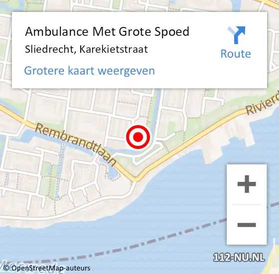Locatie op kaart van de 112 melding: Ambulance Met Grote Spoed Naar Sliedrecht, Karekietstraat op 25 juli 2021 11:25