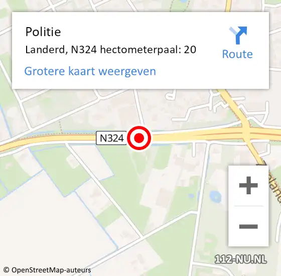 Locatie op kaart van de 112 melding: Politie Landerd, N324 hectometerpaal: 20 op 25 juli 2021 11:26