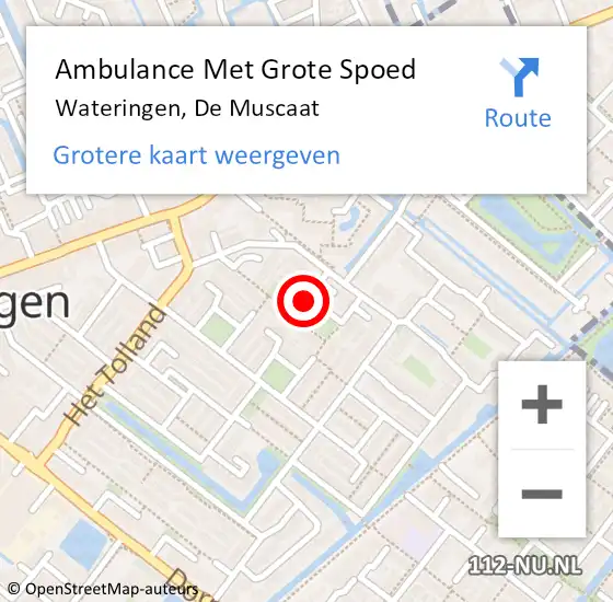Locatie op kaart van de 112 melding: Ambulance Met Grote Spoed Naar Wateringen, De Muscaat op 25 juli 2021 11:36