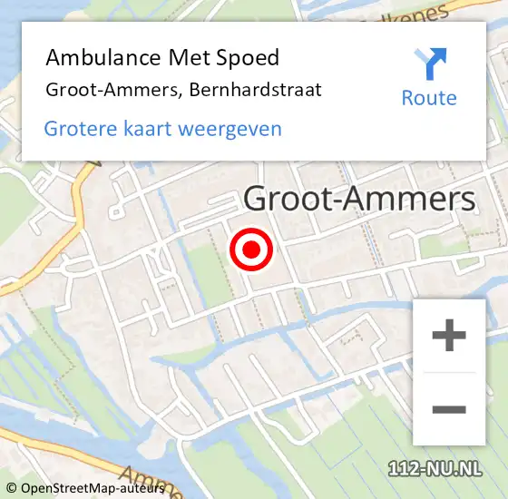 Locatie op kaart van de 112 melding: Ambulance Met Spoed Naar Groot-Ammers, Bernhardstraat op 25 juli 2021 11:52