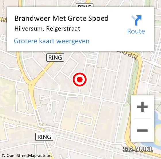 Locatie op kaart van de 112 melding: Brandweer Met Grote Spoed Naar Hilversum, Reigerstraat op 25 juli 2021 12:33