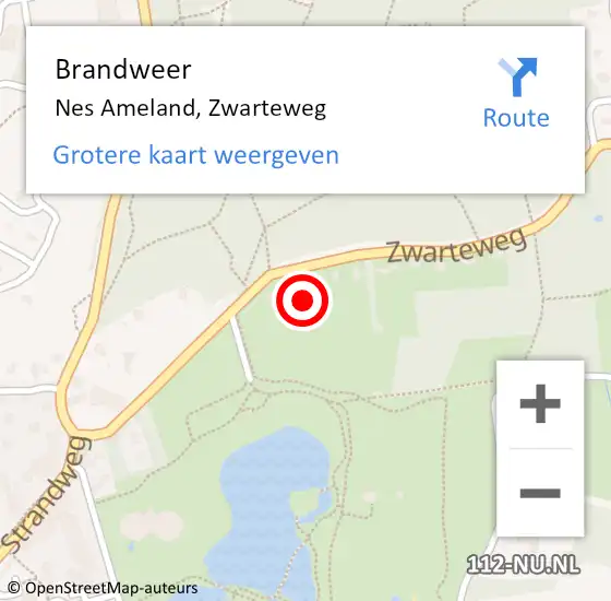 Locatie op kaart van de 112 melding: Brandweer Nes Ameland, Zwarteweg op 25 juli 2021 12:34