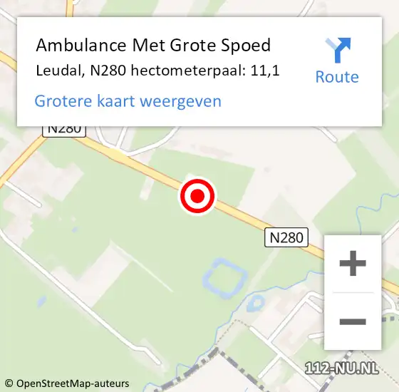 Locatie op kaart van de 112 melding: Ambulance Met Grote Spoed Naar Leudal, N280 hectometerpaal: 11,1 op 25 juli 2021 12:41