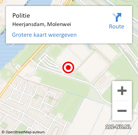 Locatie op kaart van de 112 melding: Politie Heerjansdam, Molenwei op 25 juli 2021 13:22