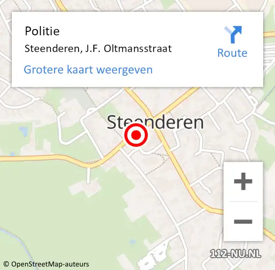 Locatie op kaart van de 112 melding: Politie Steenderen, J.F. Oltmansstraat op 25 juli 2021 13:27