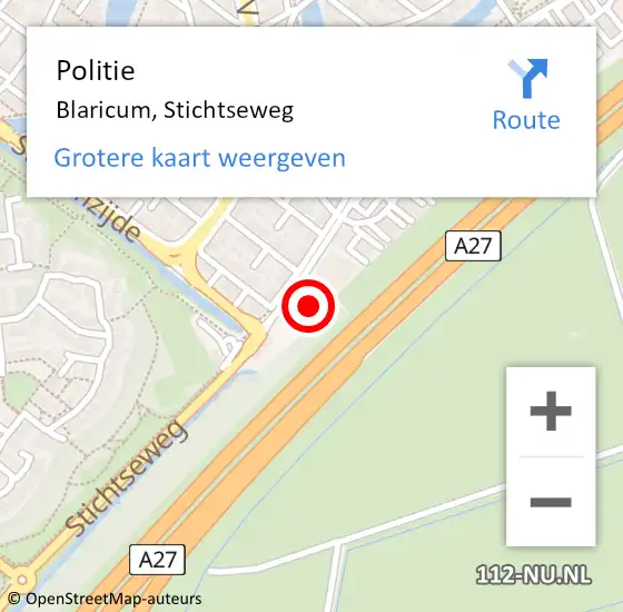 Locatie op kaart van de 112 melding: Politie Blaricum, Stichtseweg op 25 juli 2021 13:42